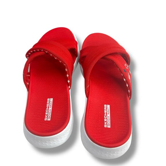 NEW Skechers Go Walk Flex Sandals Size 10 Patriotic Slip On Red Sparkles Flat - Picture 5 of 12